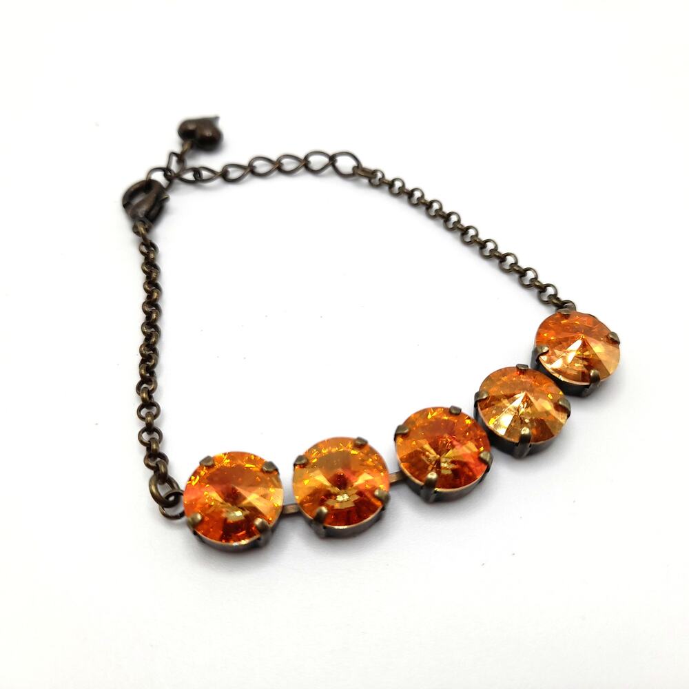 Rivoli Crystal Rhinestone Sabika Style Bracelet, 5 Gold Rhinestones, 9 Inches